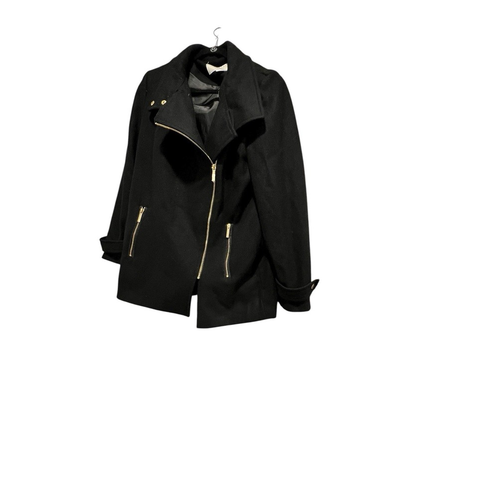 Michael Kors Women's Asymmetrical Zip Front Wool Blend Coat Jacket Black Size 6